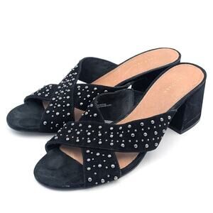 Halogen Fable Studded Slide Black Suede Sandals Women's Size US10M EU41